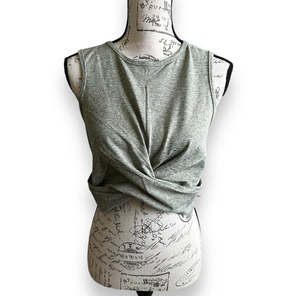New Zobha ZLT3643T Oil Green Knot Front Long Line Crop Tank Top Large NWT